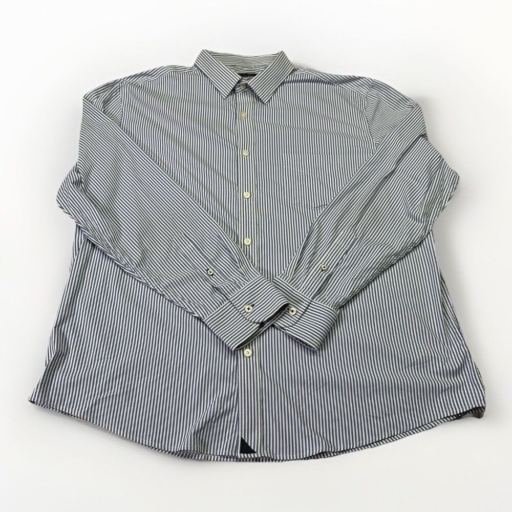 UNTUCKit Mens XXL Blue White Striped Button Up Shirt Casual Stretch